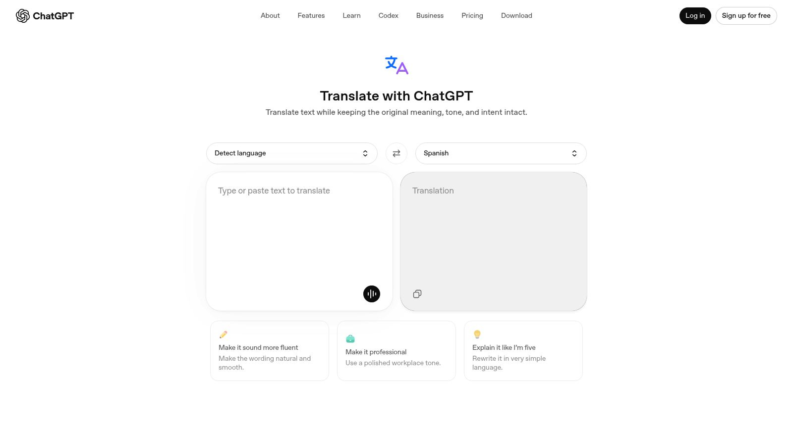 ChatGPT Translate screenshot
