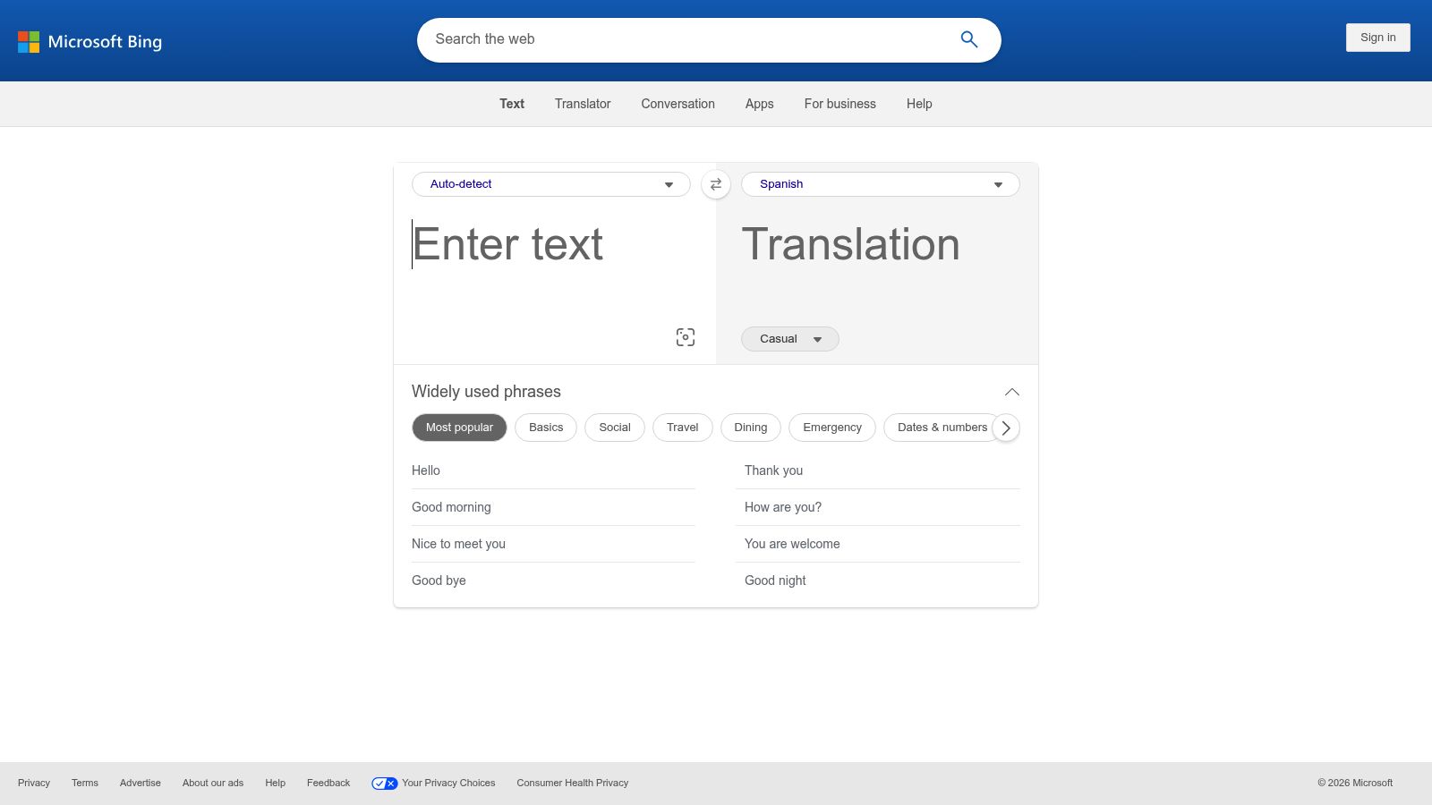 Microsoft Translator screenshot
