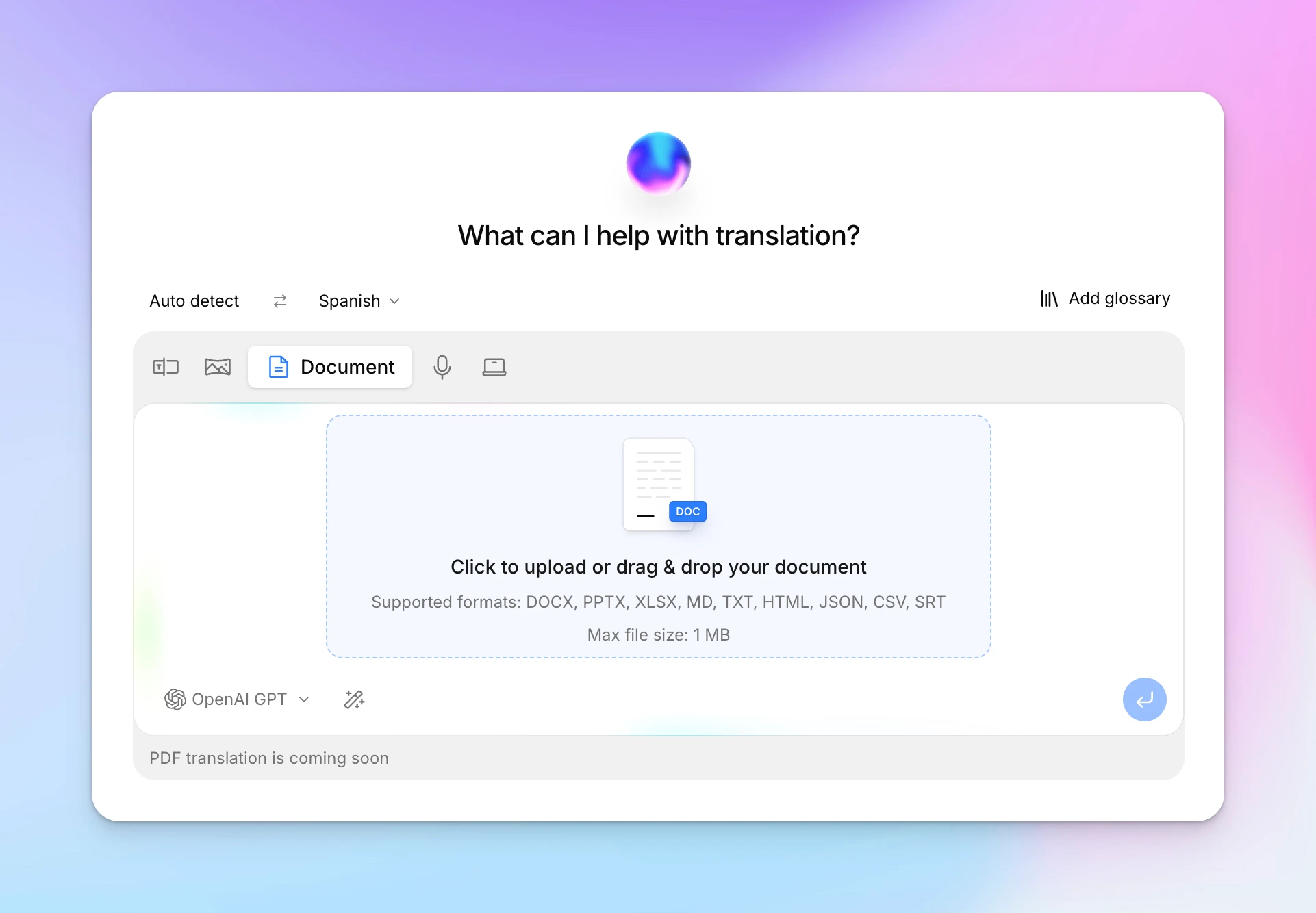Document translation mode